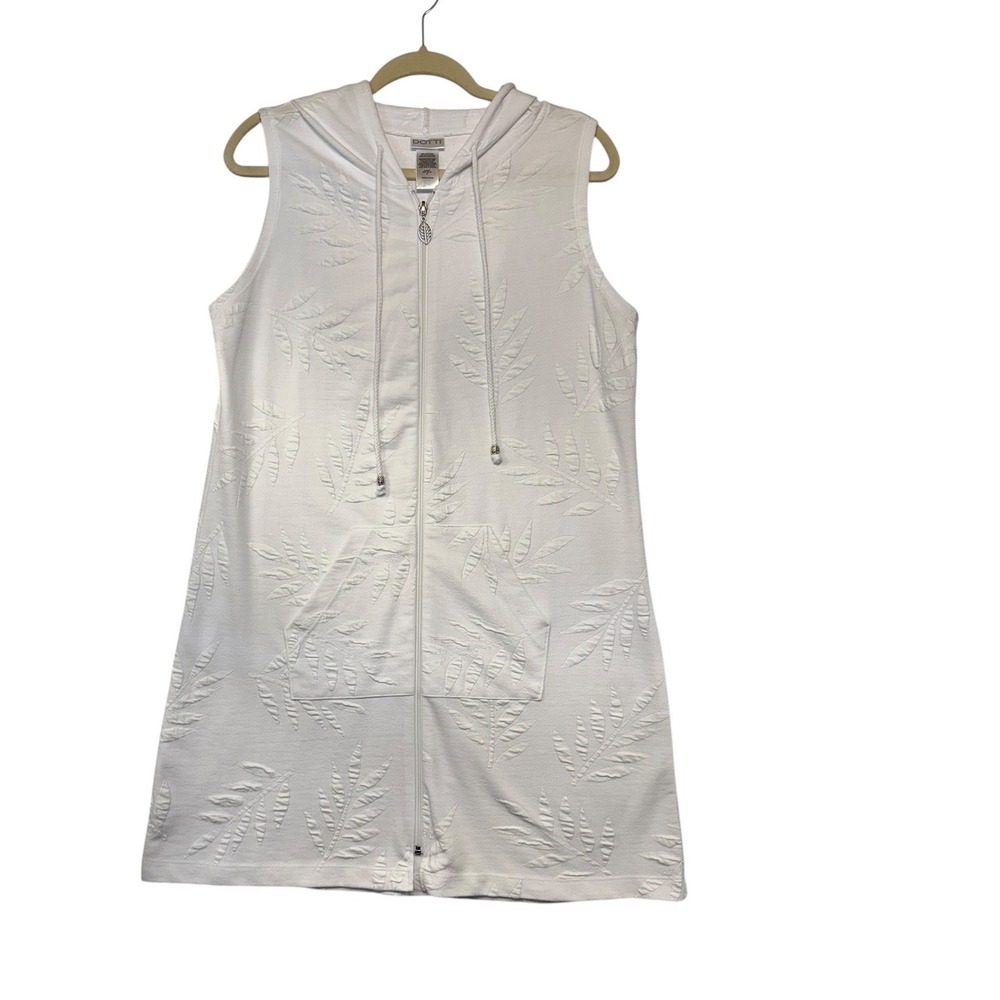 Dotti Womens White Textured Palm Leaf Zip Front‎ Sleeveless Hooded Cover Up M
